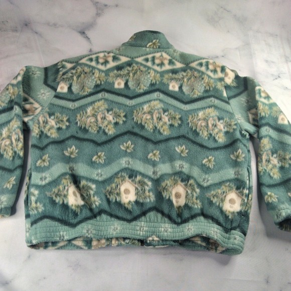 Vintage Teddi Size L Green Floral Jacket sweater full Zipper Pockets - Picture 6 of 8